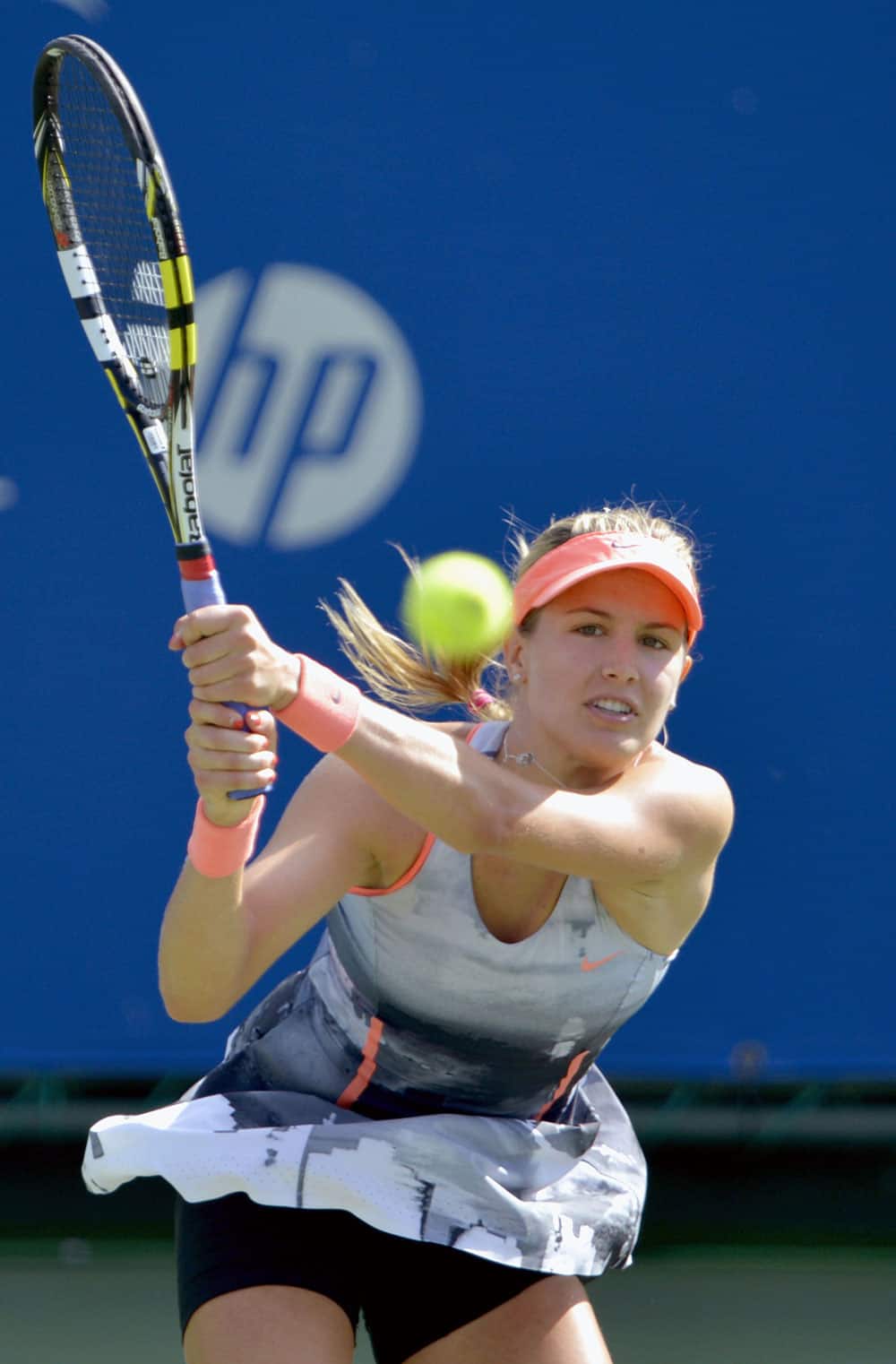 Canada`s Eugenie Bouchard returns a shot against Australia`s Samantha Stosur in their final match of the Japan Women`s Open tennis tournament.