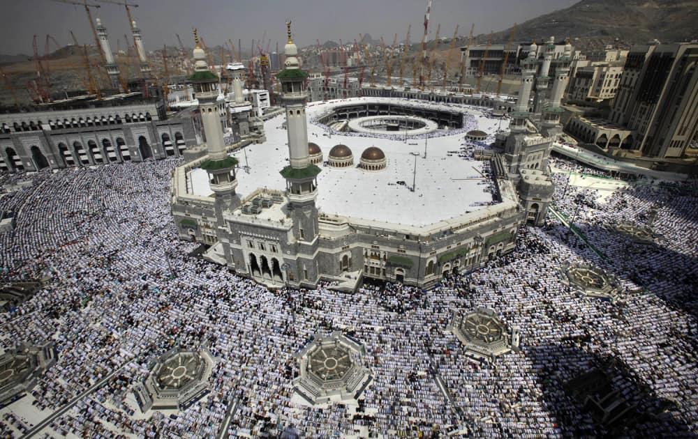 Muslim pilgrims attend Friday prayers at the Grand Mosque in the Muslim holy city of Mecca, Saudi Arabia.