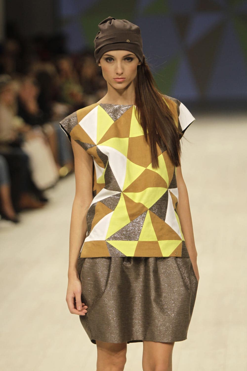 A model displays an outfit by Ukrainian designer Anna Bublik during a Fashion Week in Kiev, Ukraine.