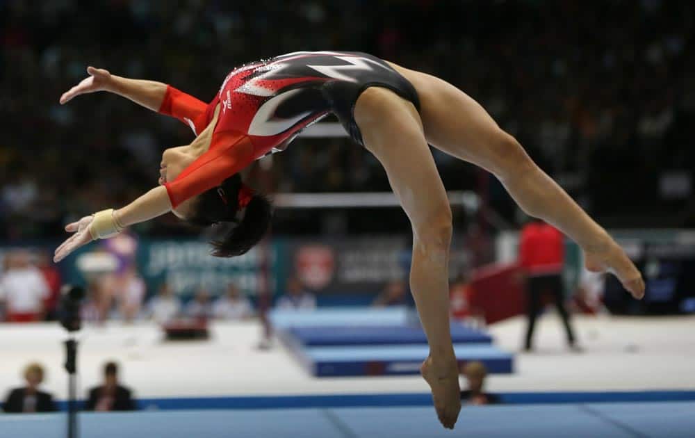 Japan`s Natsumi Sasada competes on the balance beam during an all-around final at the Artistic Gymnastics World Championships in Antwerp, Belgium.