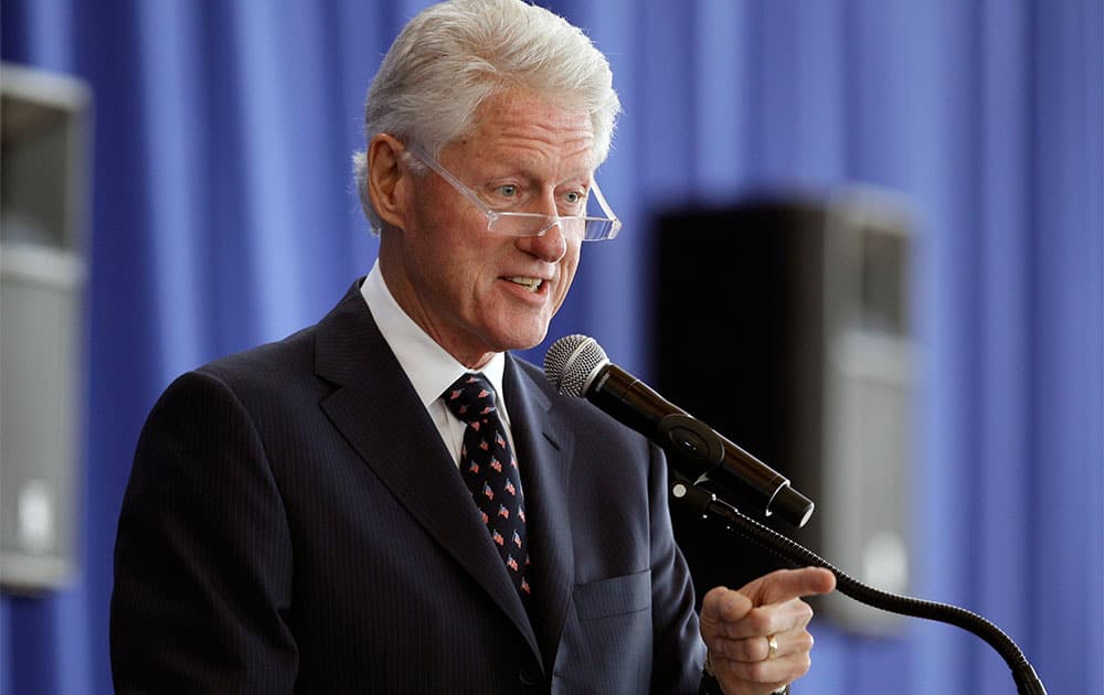 Former President Bill Clinton speaks about the Bosnian War and the roll of intelligence in the conflict at the Clinton Presidential Library in Little Rock, Ark.