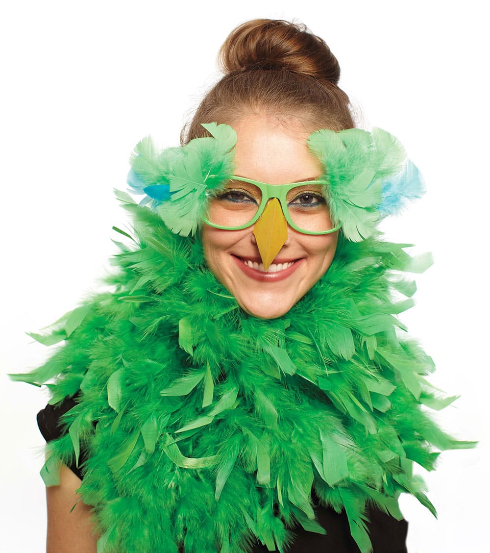 This photo provided by courtesy of the Martha Stewart Halloween special issue shows a parrot costume, worn with a feathery boa and colored feathers and a yellow paper beak attached to cheap, plastic glasses.
