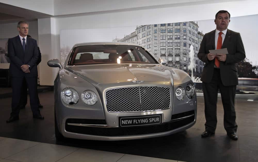 Bentley’s India, South Africa and Middle East regional manager Chris Buxton speaks during the launch of the Bentley Flying Spur in New Delhi.