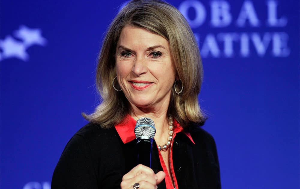 Kathleen Matthews, executive vice president of Marriott International, moderates the panel discussion,