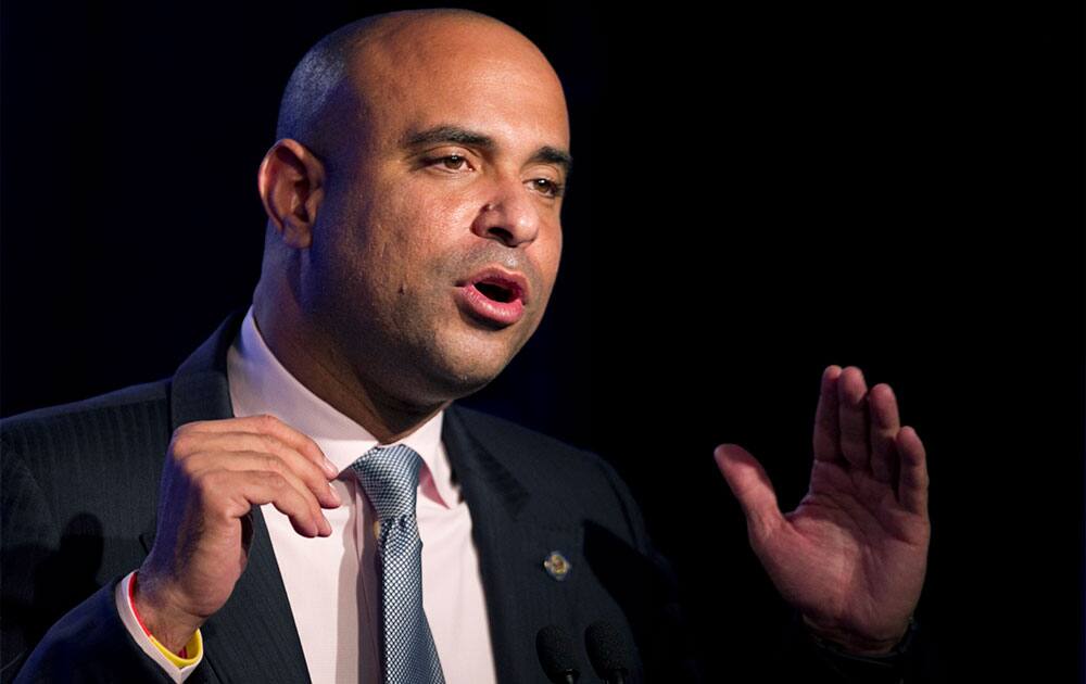 Laurent Lamothe, prime minister of Haiti, participates in the panel discussion
