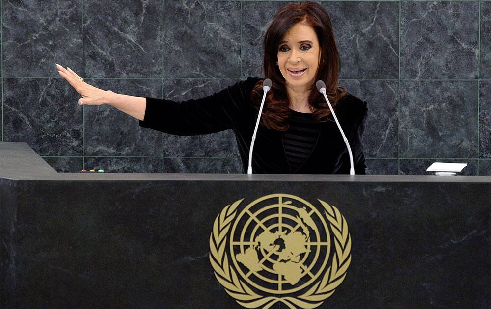Cristina Fernandez, President of Argentina, speaks during the general debate of the 68th session of the United Nations General Assembly at United Nations headquarters.