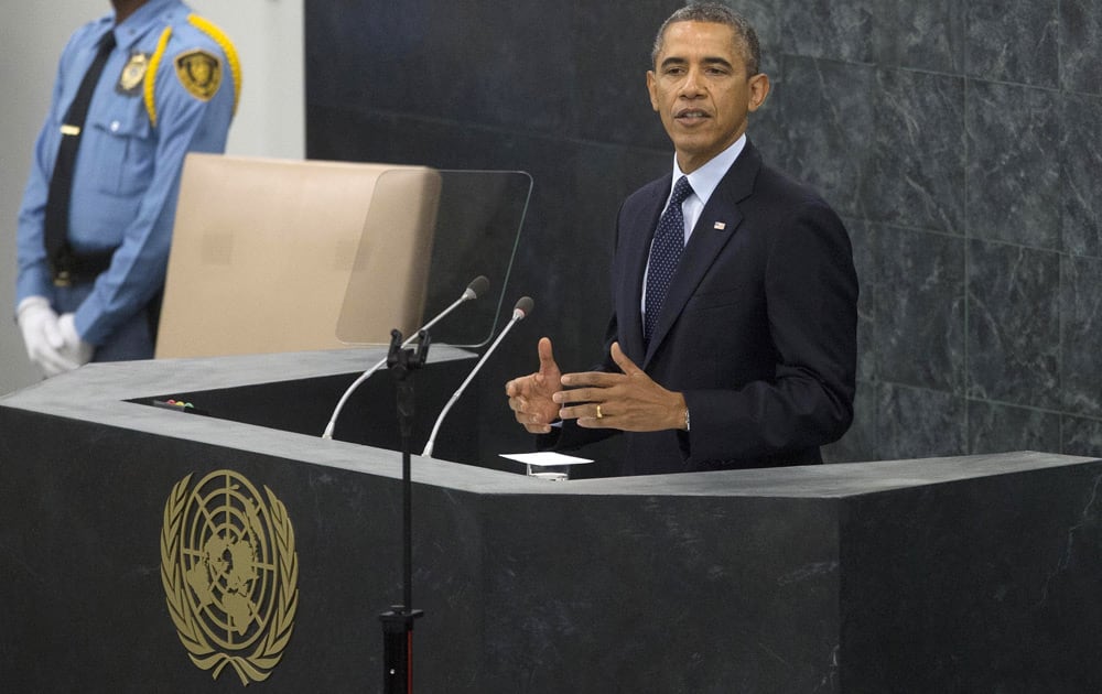 President Barack Obama addresses the 68th session of the United Nations General Assembly at the United Nations headquarters.
