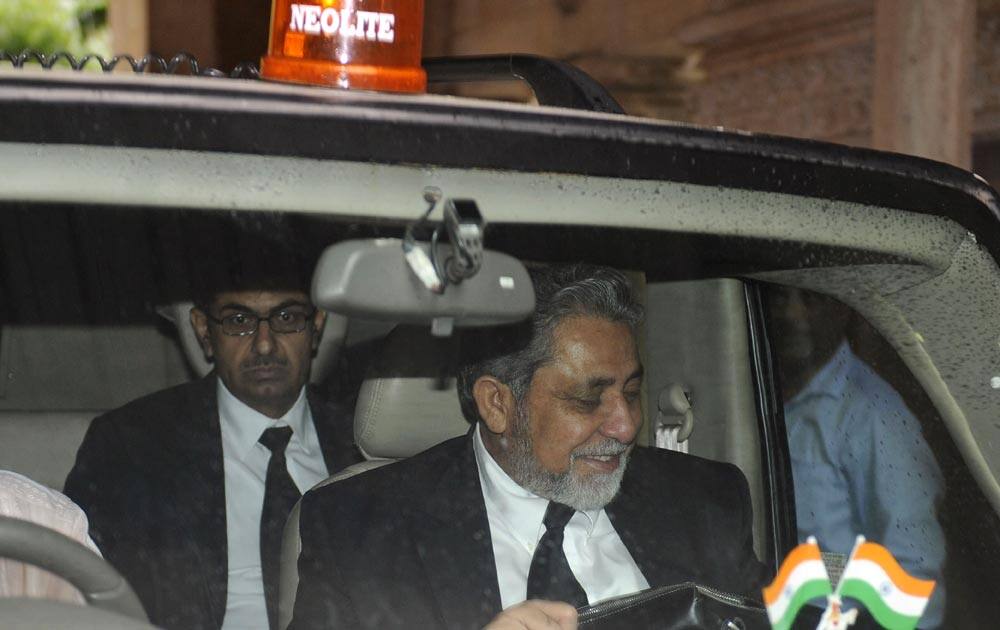Members of a judicial commission from Pakistan, who will cross-examine witnesses in the 2008 Mumbai terror attack case, arrive at a court in Mumbai.