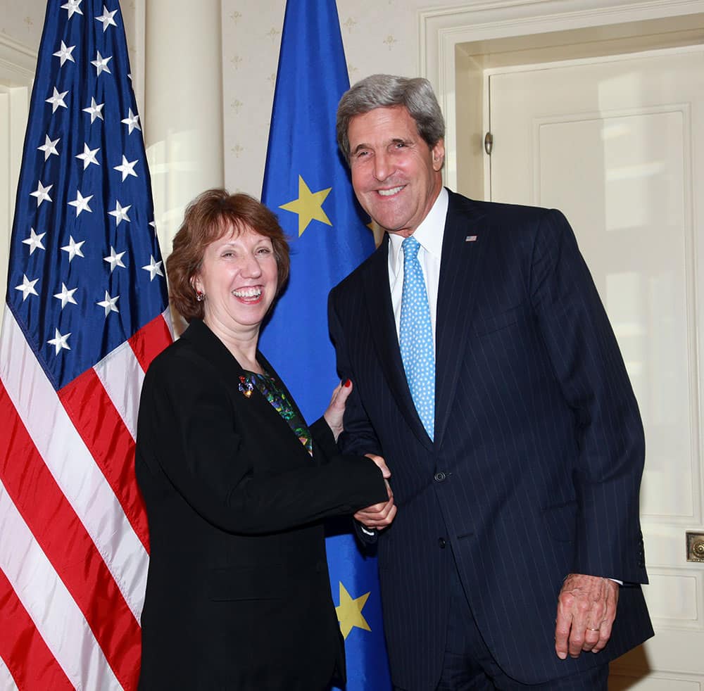 John Kerry, US Secretary of State meets with Catherine Ashton, left, High Representative of the European Union who is in New York for the 68th session of UN General Assembly.