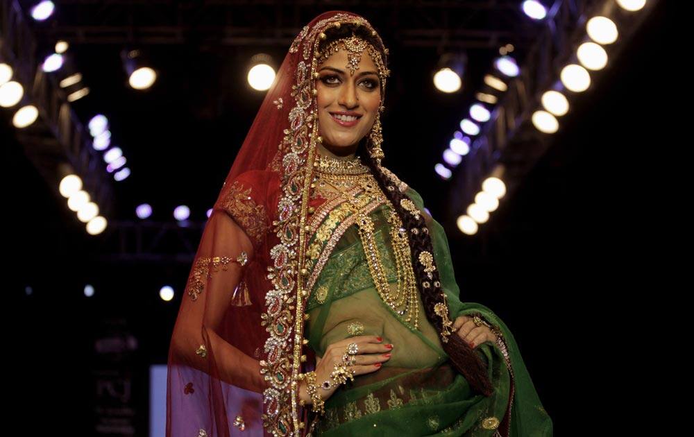 A model displays a creation by
