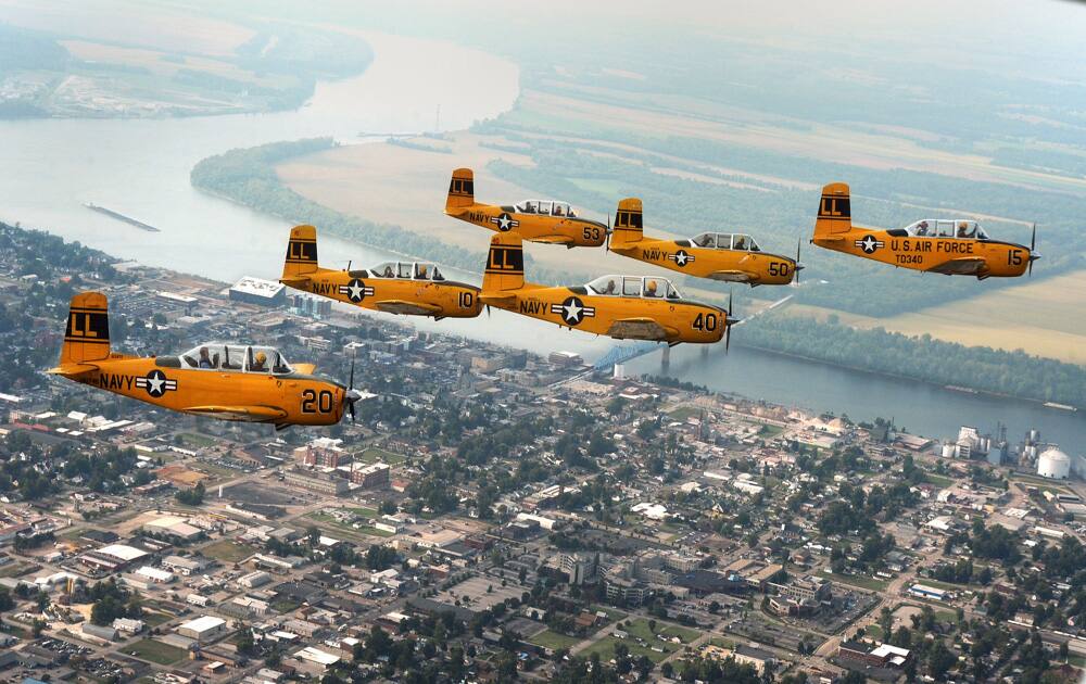 The Lima Lima Flight flies over downtown Owensboro, Ky. Thursday afternoon Sept. 19, 2013 during a practice flight.