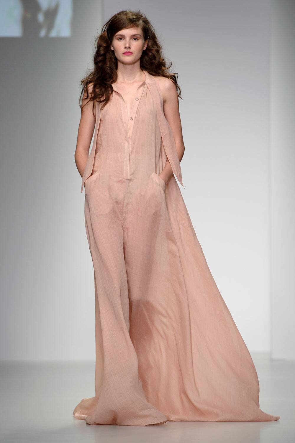 A model wears a design created by Maria Grachvogel during London Fashion Week Spring/Summer 2014, at Somerset House in central London.