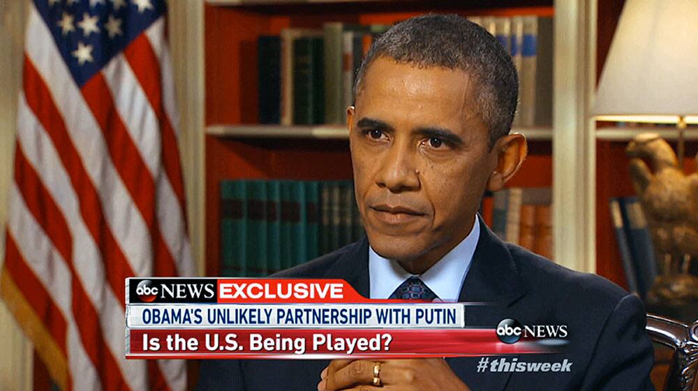In this image from video pretaped at the White House in Washington Friday, Sept. 13, 2013, for Sunday morning`s ABC`s
