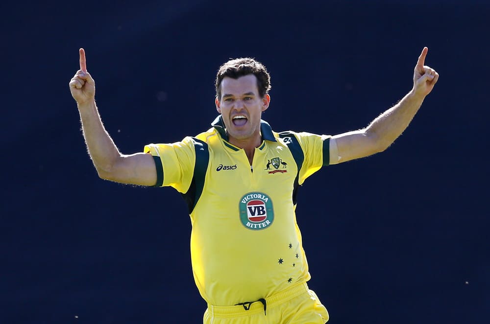 Australia`s Clint McKay celebrates the hat-trick against England during their fourth one day international cricket match at the Cardiff Wales Stadium in Wales.