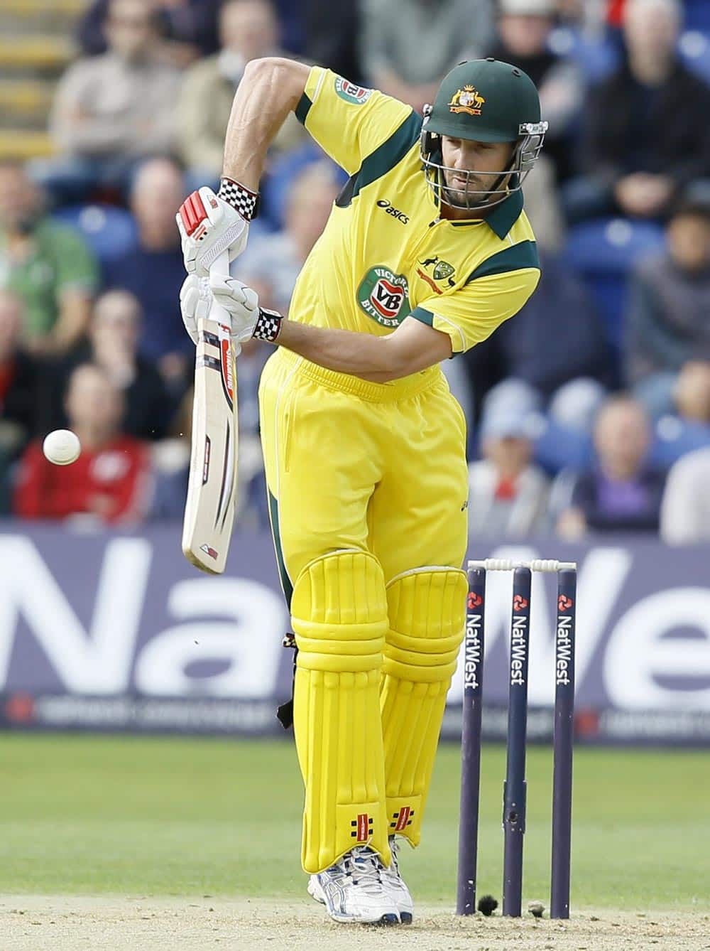 Australia`s Shaun Marsh plays a shot off the bowling of England`s Boyd Rankin during their fourth one day international cricket match at the Cardiff Wales Stadium in Wales.