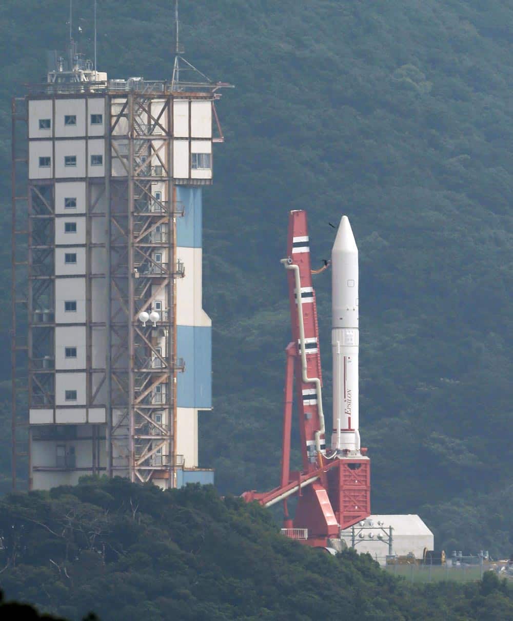 An Epsilon rocket sits on the launch pad at the Uchinoura Space Center in Kimotsuki town, Kagoshima, western Japan.