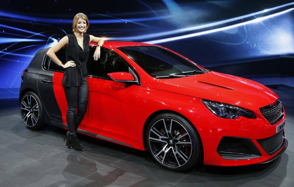 The new Peugeot 308 R is presented during the first press day of the 65th Frankfurt Auto Show in Frankfurt, Germany.
