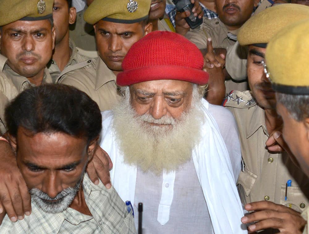 Asaram Bapu, a controversial spiritual guru who was arrested on Sept.1 on a rape charge filed by a teenage girl is brought to a hospital for a medical check up in Jodhpur.