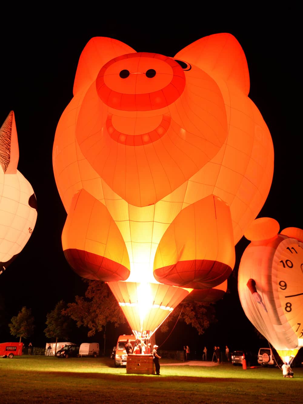 A hot air balloon glows during the night glow event at the International balloon festival 2013 in Rust, Germany.