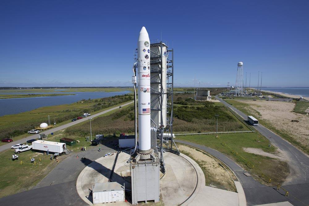 This image provided by NASA shows the Lunar Atmosphere and Dust Environment Explorer aboard a Minotaur V rocket after a rollout at NASA`s Wallops Island test flight facility in Wallops Island, Va.