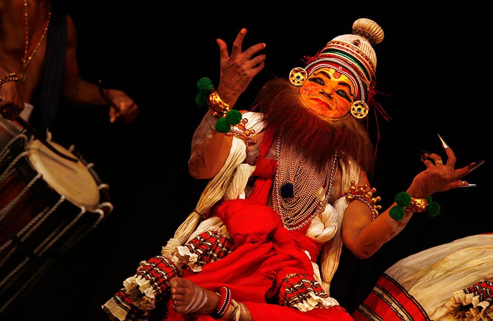 A Kathakali artist performs in Chennai, India. Kathakali is a classical dance that was created in the ancient kingdoms that now make up Kerala.