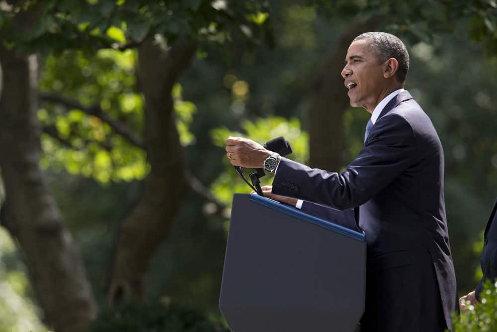 President Barack Obama makes a statement about the crisis in Syria in the Rose Garden of the White House in Washington.