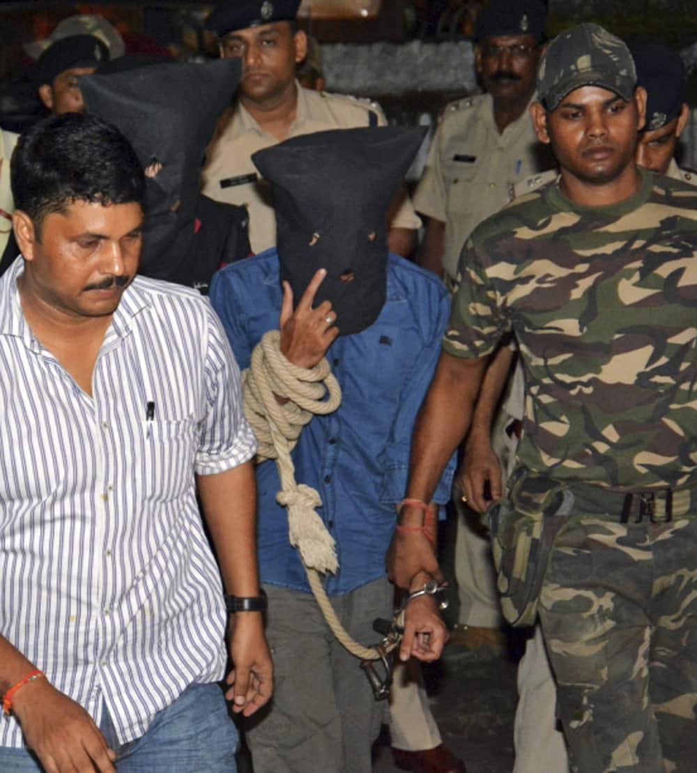 Yasin Bhatkal, one of the leaders of the domestic terror group Indian Mujahideen is produced along with an aide, behind, at a court in Motihari, Bihar .