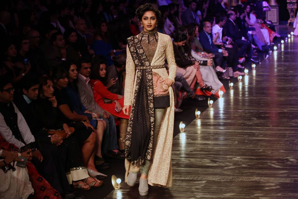 Model displays a creation by Sabyasachi during grand finale of the Lakme Fashion week in Mumbai.