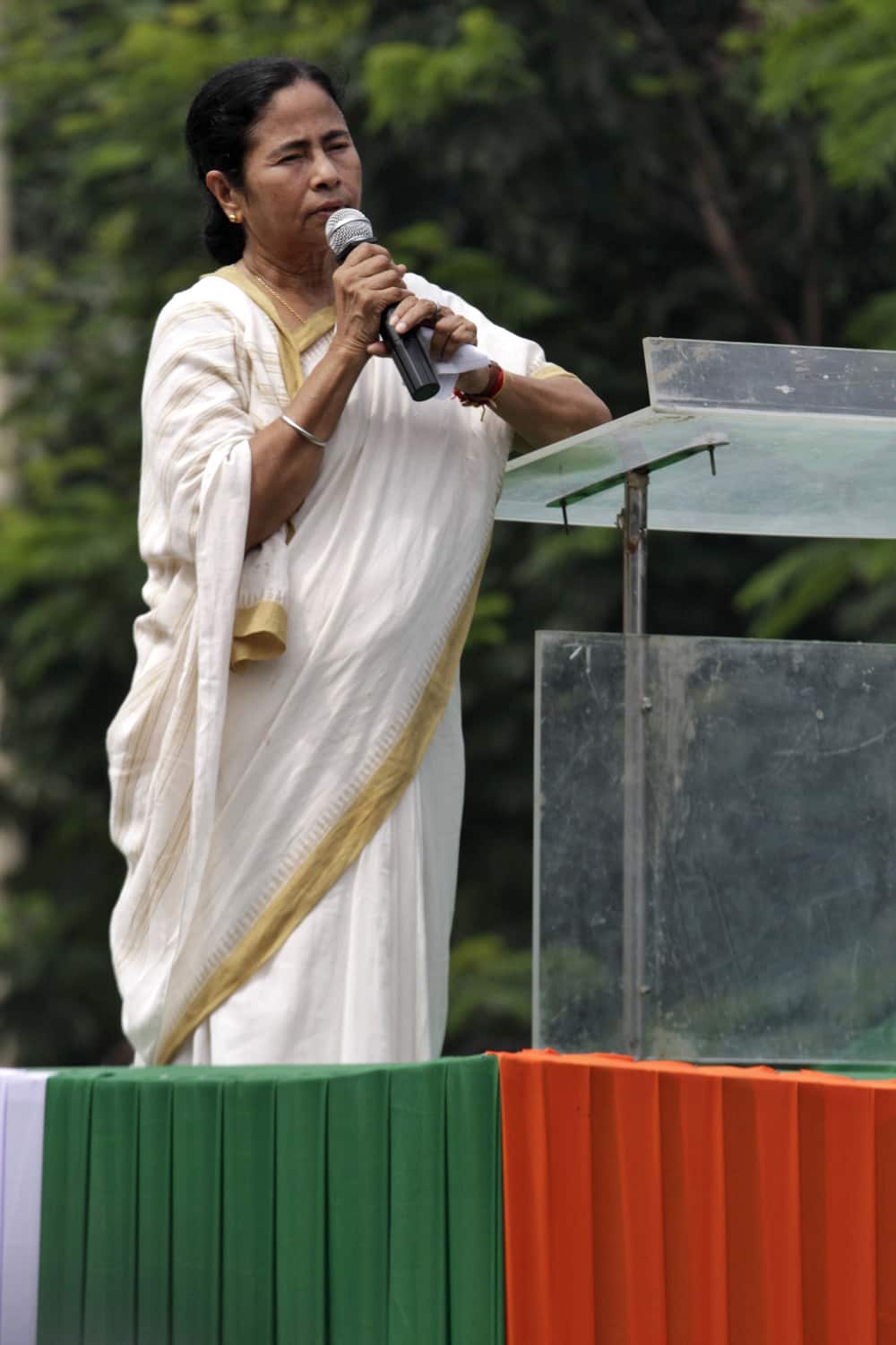 West Bengal state Chief Minister and Trinamul Congress leader Mamata Banerjee addresses a rally of students and youth in Kolkata.