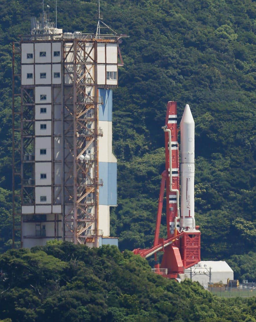 An Epsilon rocket is transferred to prepare for its launch at the Uchinoura Space Center in Kimotsuki town, Kagoshima, western Japan.