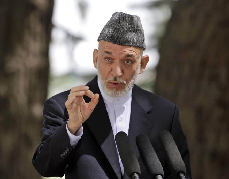 Afghan President Hamid Karzai speaks during a press conference at the presidential palace in Kabul, Afghanistan.