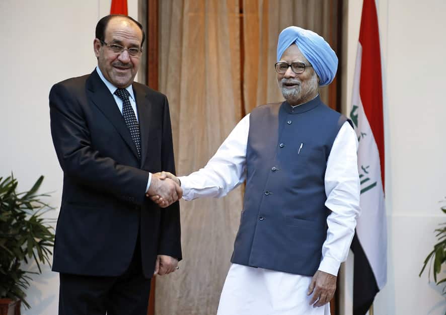 Indian Prime Minister Manmohan Singh shakes hands with Iraqi Prime Minister Nouri al-Maliki before a meeting in New Delhi.