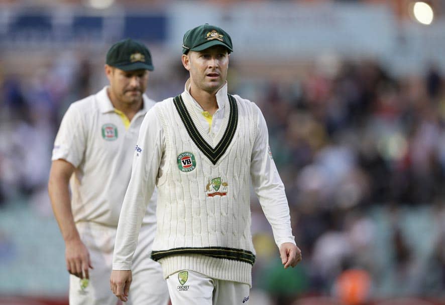 Australia`s cricket team captain Michael Clarke walks off the pitch at close of play due to bad light on the second day of the fifth Ashes cricket Test against England at the Oval cricket ground in London.