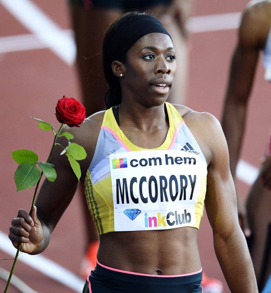 Francena MCcorory, USA after winning the 400m during the IAAF Diamond League track and field contest at the Olympic Stadium in Stockholm, Sweden.