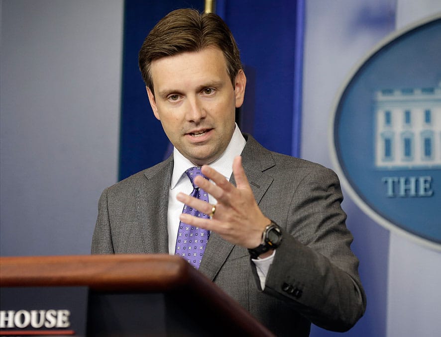 White House deputy press secretary Josh Earnest speaks during his daily news briefing at the White House in Washington.