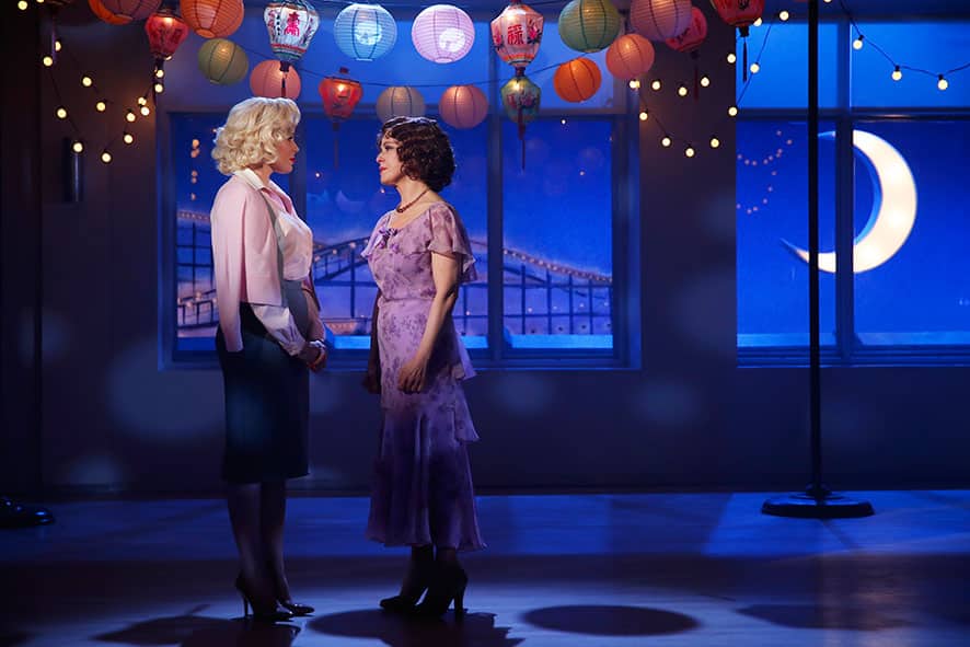 This undated publicity photo released by NBC shows Megan Hilty, left, as Ivy Lynn, and Bernadette Peters as Leigh Conroy, in a scene from