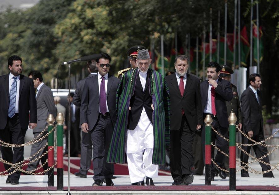 Afghan President Hamid Karzai attends Independence Day celebrations at Defense Ministry in Kabul, Afghanistan.