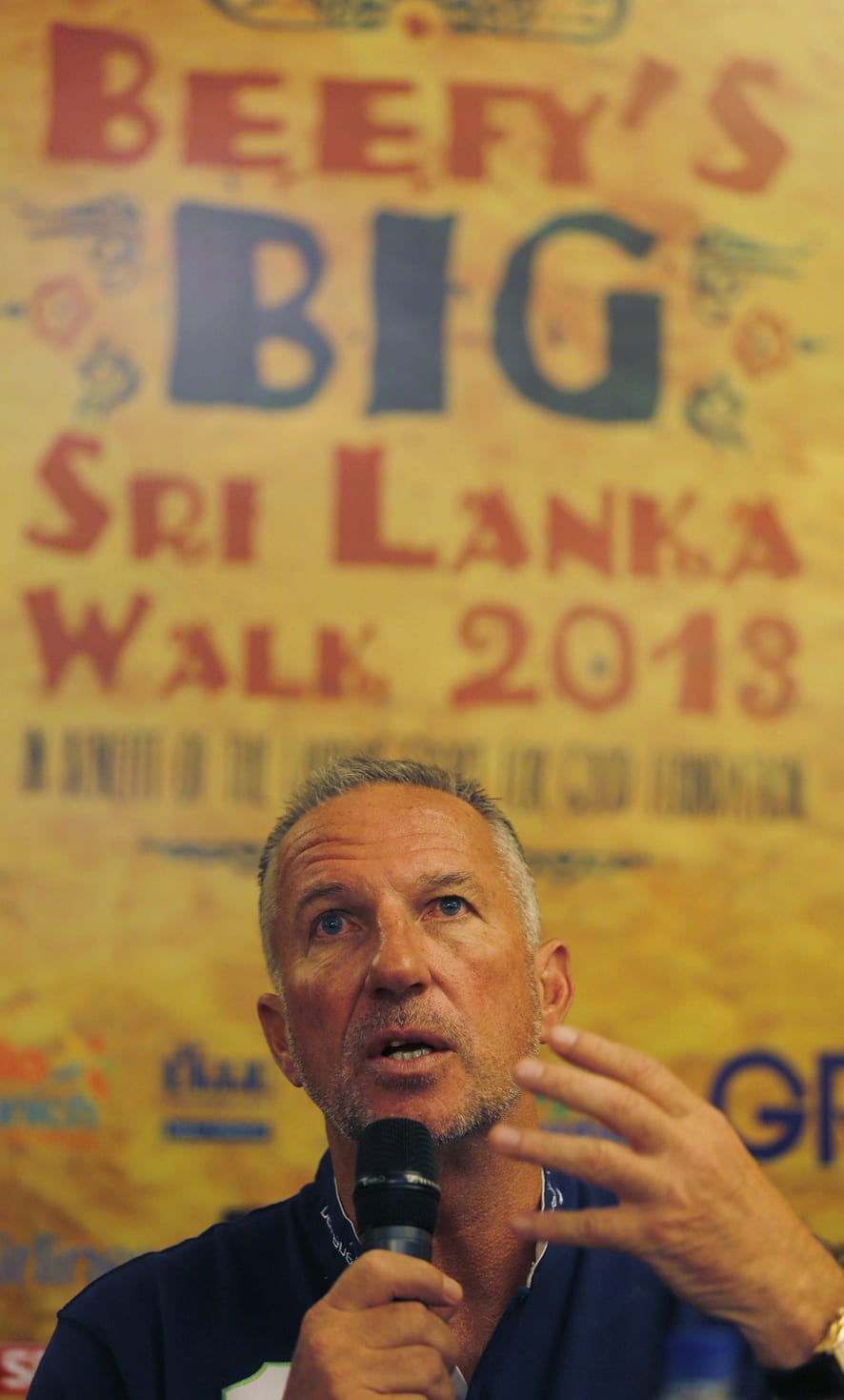 Former England`s cricketer Ian Botham speaks about an event, called Beefy’s Big Walk, to media in Colombo, Sri Lanka.