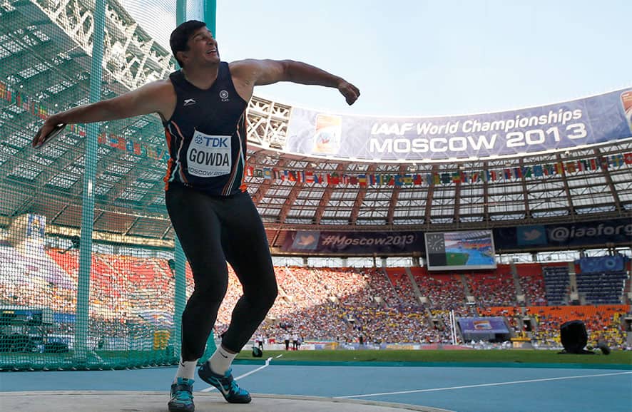India`s Vikas Gowda competes in the men`s hammer throw final at the World Athletics Championships in the Luzhniki stadium in Moscow.