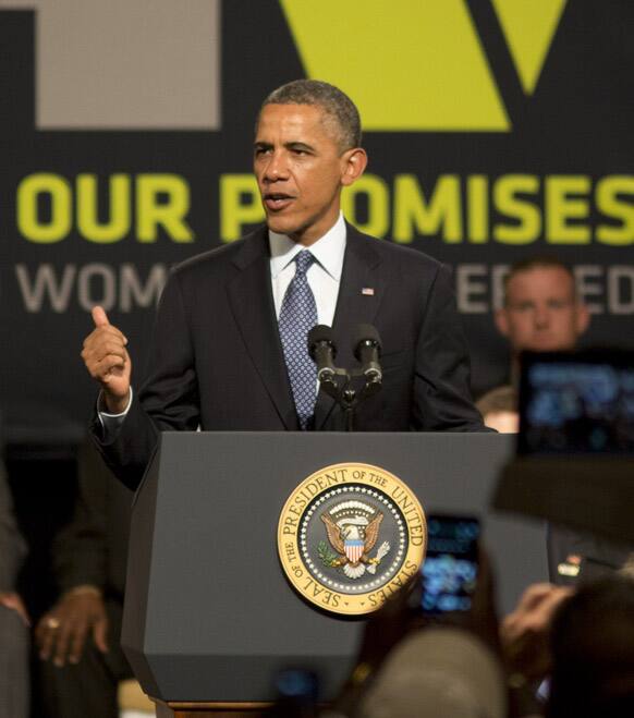 President Barack Obama speaks to injured veterans and guests on the critical issues facing veterans during the Disabled American Veterans National Convention in Orlando, Fla.