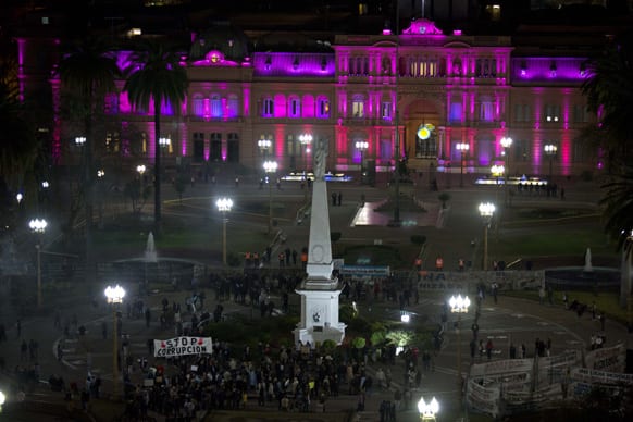A group of demonstrators gather in Plaza de Mayo to protest the government of Argentina`s President Cristina Fernandez outside the Casa Rosada presidential office in Buenos Aires, Argentina.