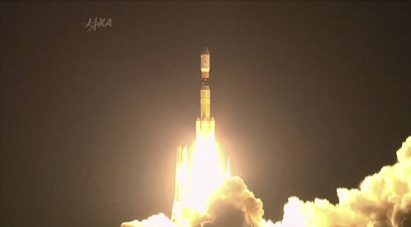 This photo taken from video Japan`s H-2B rocket lifts off from a launch pad at the Tanegashima Space Center in Tanegashima, southern Japan.