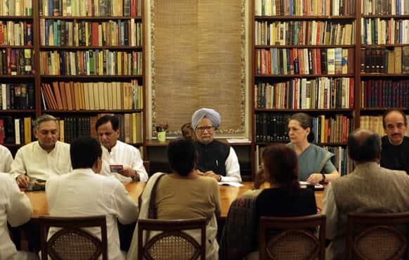 Prime Minister Manmohan Singh and Congress party president Sonia Gandhi attend a meeting of the Congress Working Committee, the party’s highest decision-making body in New Delhi.