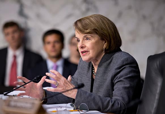Senate Intelligence Committee Chair Sen. Dianne Feinstein, D-Calif., asks questions about the fate of prisoners at the Guantanamo Detention Center during a hearing by the Senate Judiciary subcommittee on Constitution, Civil Rights & Human Rights, on Capitol Hill in Washington.