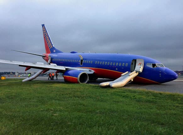 NTSB agents investigate an accident involving nose-gear collapse of a southwest airlines plane, in New York. The Federal Aviation Administration says the plane landed safely.