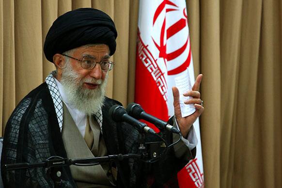Iranian supreme leader`s office, supreme leader Ayatollah Ali Khamenei delivers his speech in a meeting with top government officials, in Tehran, Iran.