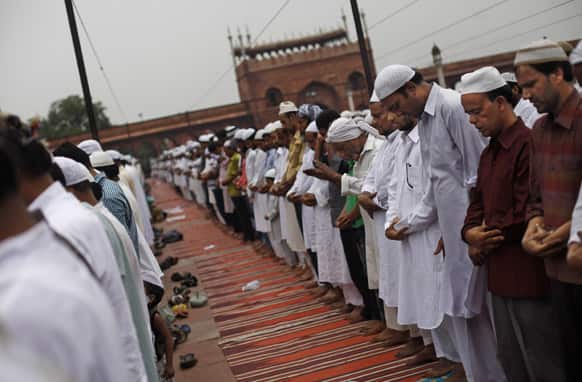 Muslims pray on the second Friday of the Muslim holy fasting month of Ramadan at Jama Masjid or, the Grand Mosque, in New Delhi.