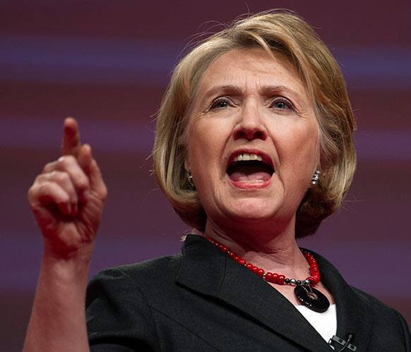 Former Secretary of State Hillary Rodham Clinton addresses the 51st Delta Sigma Theta National Convention in Washington.