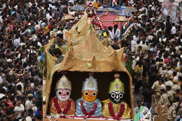 Thousands of devotees participate in the annual chariot procession of Hindu god Lord Jagannath in Ahmadabad.