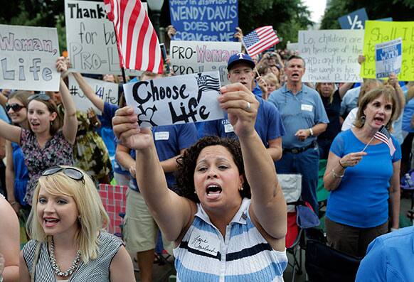Supports of an abortion bill cheer during an anti-abortion rally at the Texas Capitol, in Austin, Texas.